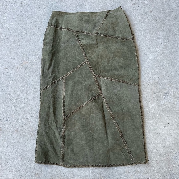 S.M.H Dresses & Skirts - Vintage label Green 100% suede Leather midi length skirt ethereal size 16